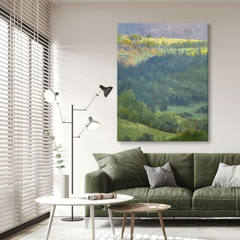 绿色山景手绘油画小清新风景装饰画客厅玄关立体抽象丙烯肌理挂画图片