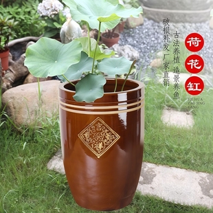 水缸老式 陶瓷大缸古法鱼缸造景土陶花盆瓦缸户外睡莲盆荷花缸庭院