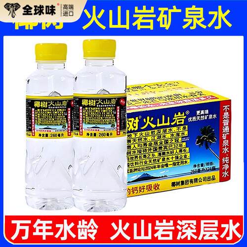 7月到期椰树火山岩矿泉水260ml*24瓶国宝长寿泉天然电解质牌饮用