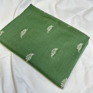 QR认证手纺线绿色点缀刺绣克什米尔手工羊绒披肩围巾