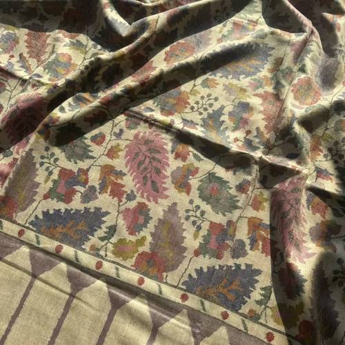 QR认证手纺线粉紫叶子原绒色卡尼克什米尔手工披肩围巾