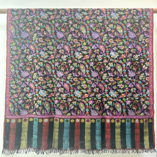 Vintage手纺线克什米尔手工披肩围巾老卡尼紫黑炫技佩斯利腰果