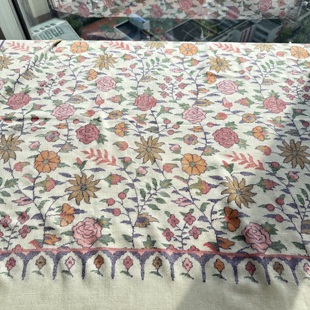 QR认证手纺线白绒玫瑰卡尼克什米尔手工羊绒披肩围巾