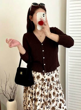 大码百搭休闲薄款外套2025春秋胖mm宽松针织开衫女短款小衫22916