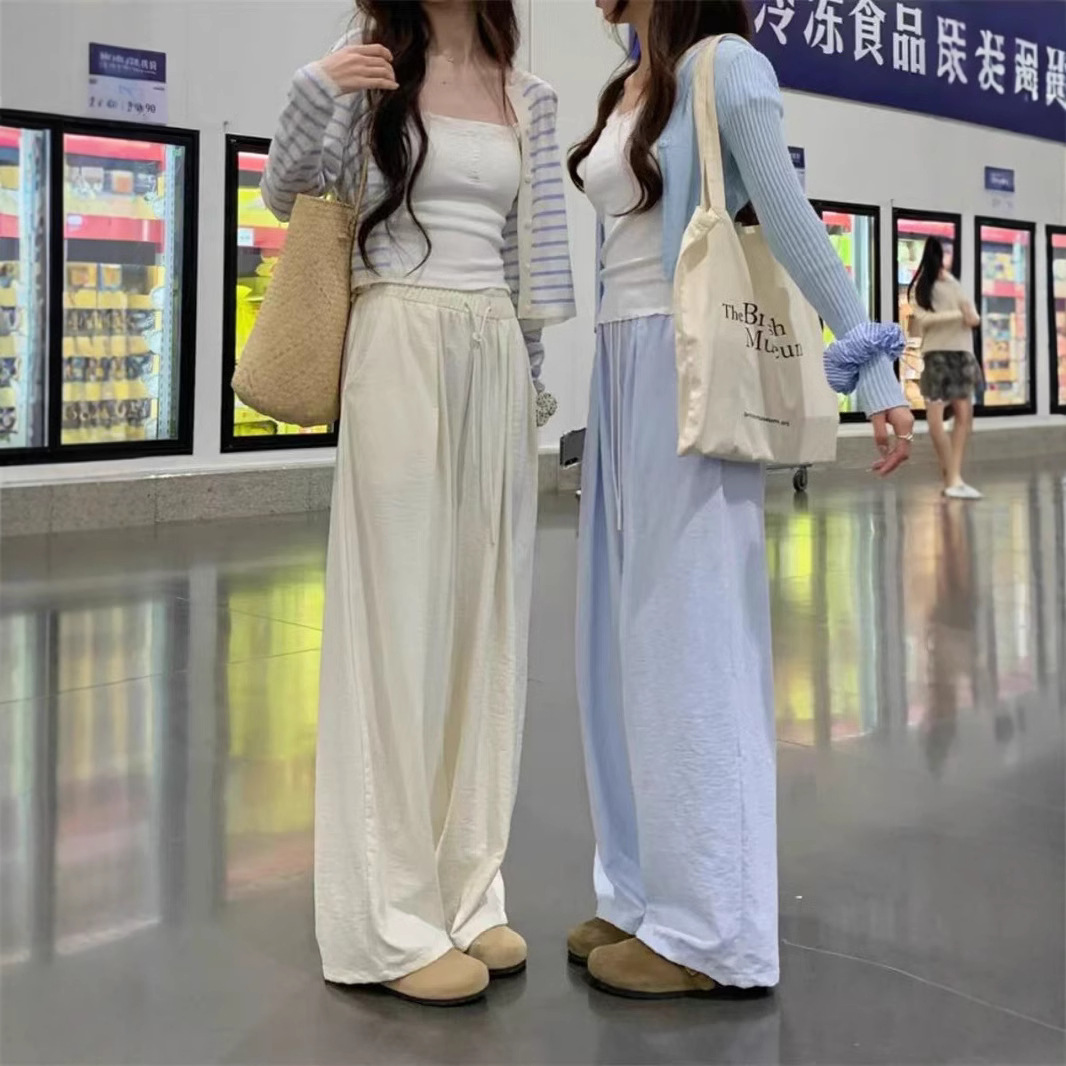 阿诗蜜奶皮遛弯慵懒风显瘦宽松垂感奶芙裤直筒休闲褶肌阔腿裤女
