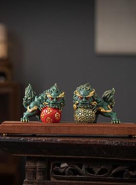 国兽狴犴桌狮面摆件彩金高档礼品招财子家居客神厅玄关潮jz202503