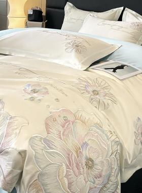 奢高床用级感夏天冰丝四件套水洗天丝真丝被套夏季轻单新款床TIV