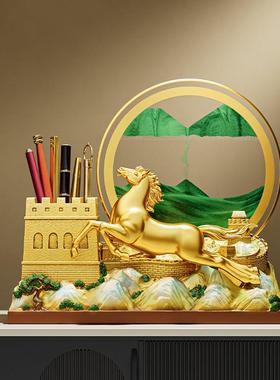 创 马到成功解压笔筒流沙画划摆件客厅轻奢高档办公室装饰意20250