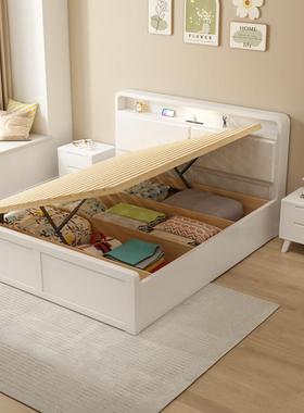 全实木白色主1卧25533抽.屉气压高箱收纳床12m至.8米简小户型储约