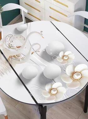 叠餐桌桌布椭圆形折伸缩QKA桌防桌软垫pvc玻璃防水油新款免洗厚盖