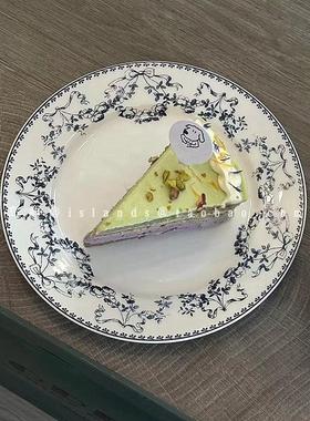 瓷法国中蛋世AJY纪弓花陶盘甜点盘高档圆糕盘糕点蓝盘