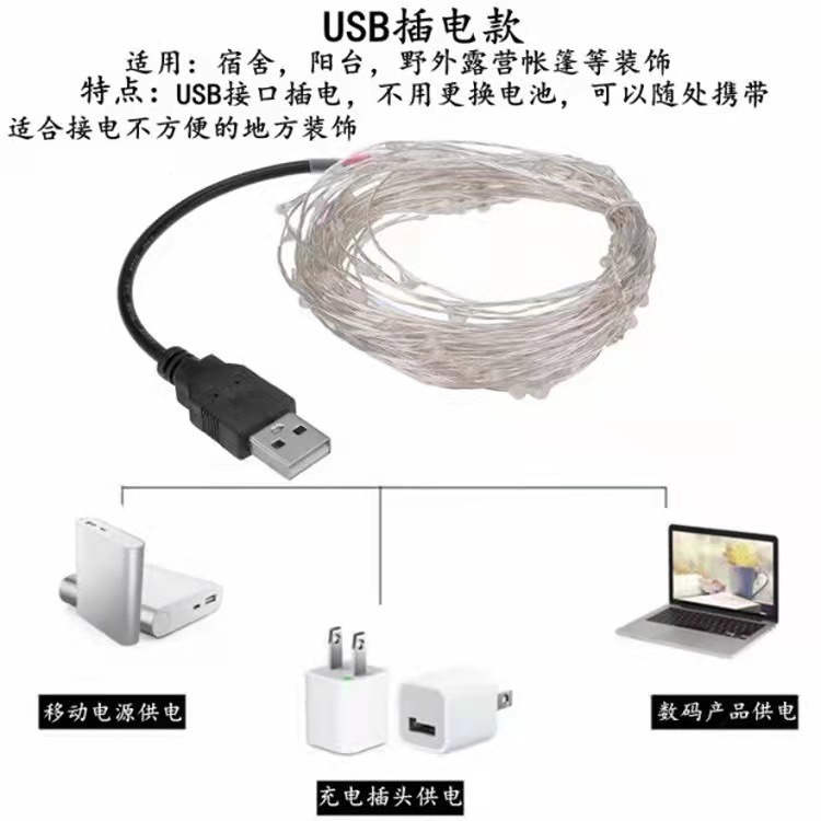 usb彩色灯串 led节日彩灯 圣诞婚礼亚马逊装饰星星串灯 usb铜线灯