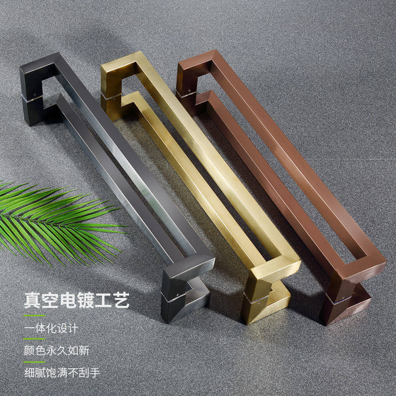 不锈钢玻璃门方管拉手黑色大拉手木门把手地弹簧门T方管亚黑大拉