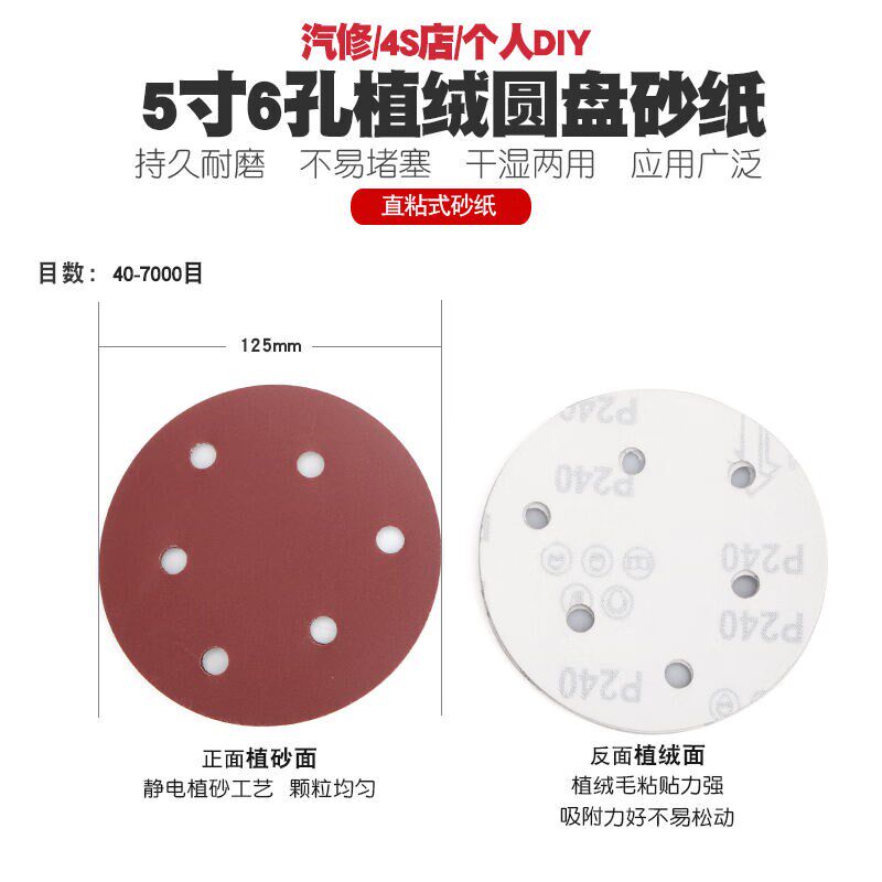 5寸电动气动打磨机抛光机s圆盘砂纸干磨拉绒植绒片砂纸圆形砂片12