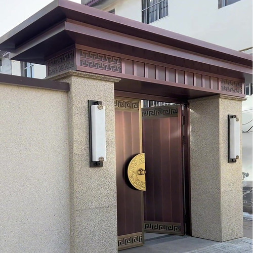 别墅乡村庭院农村j门楼大门自建房双开对开门院门不锈钢门雨棚铜