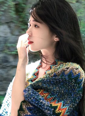 云南丽江披肩毛毯草原p旅行拍照保暖斗篷披风西藏外搭民族风围巾