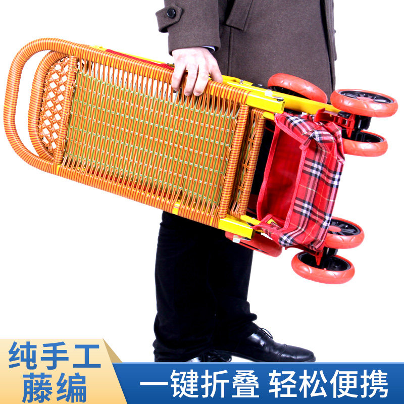 竹藤婴儿推e车轻便夏季仿藤宝宝手推车可躺折叠竹编藤椅儿童小推