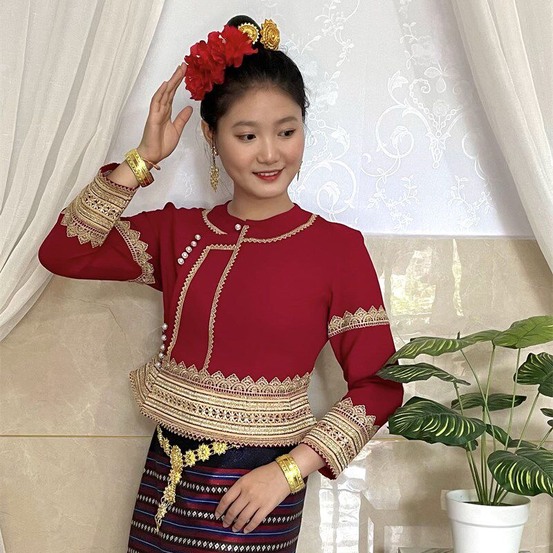 西景傣族服饰g红色婚服经典传统傣泐节日庆典盛装重工打造傣族服
