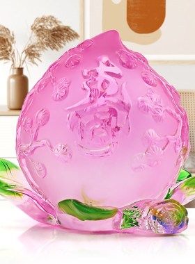 琉璃寿桃工艺品送老人长辈生日贺寿礼品松鹤N七十寿桃摆件客厅摆