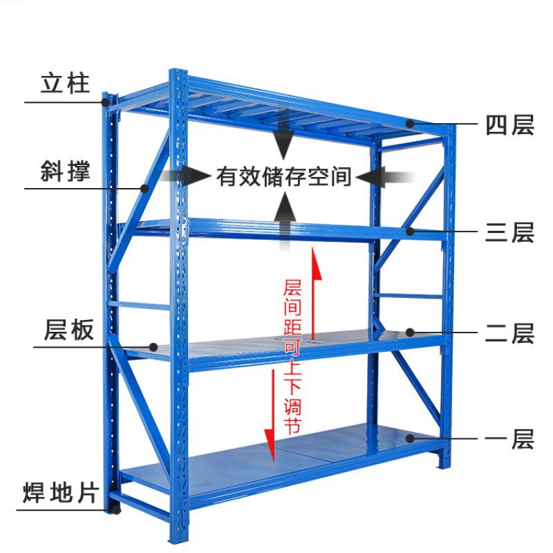 臻远 货a架中型仓储货架超市展示架家用白色置物架库房铁架子