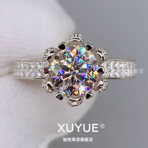 18K白金莫桑石戒指六r爪女爱心不掉色高档婚戒情侣首饰钻戒送女友