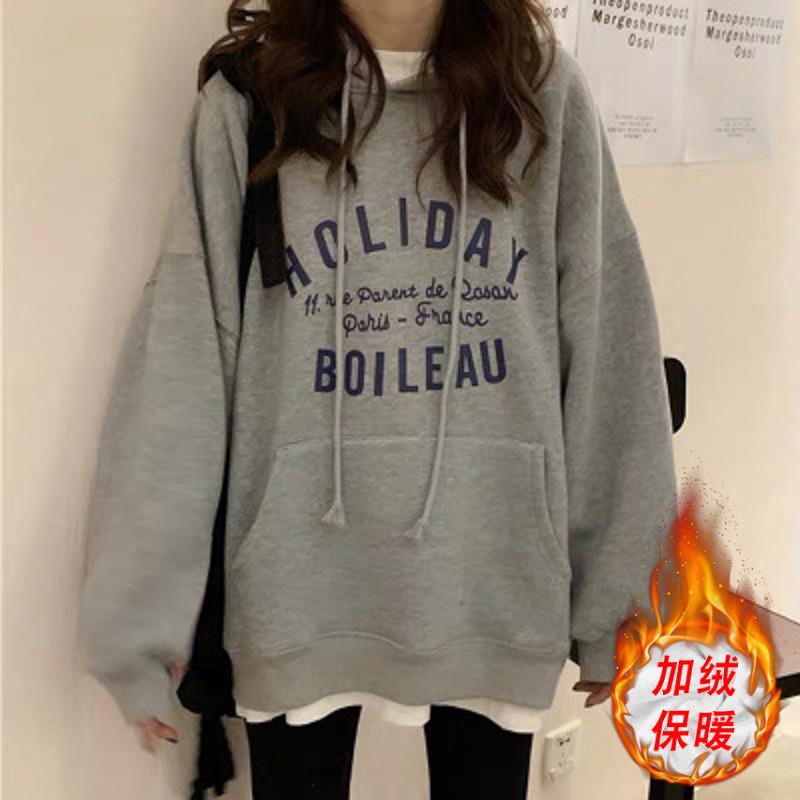 加绒连帽卫衣女ins超火2025秋冬新款宽松韩版潮cec带帽衫网红潮