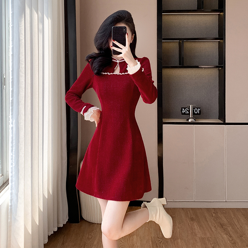 十三行品质  新中式改良旗袍少女小礼服灯芯绒盘扣珍珠连衣裙802