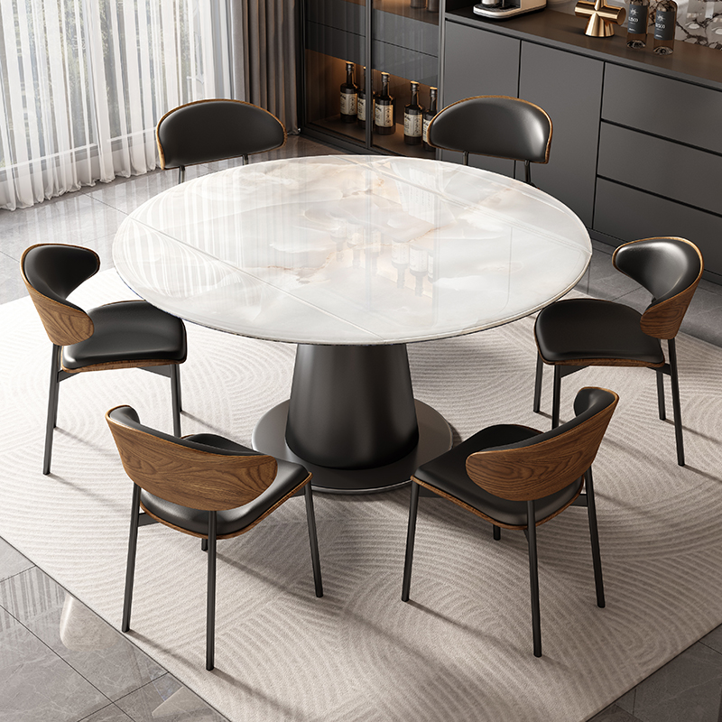 超晶石餐桌椅组合意式极简家用小户型客厅伸缩折叠可变圆吃饭桌子