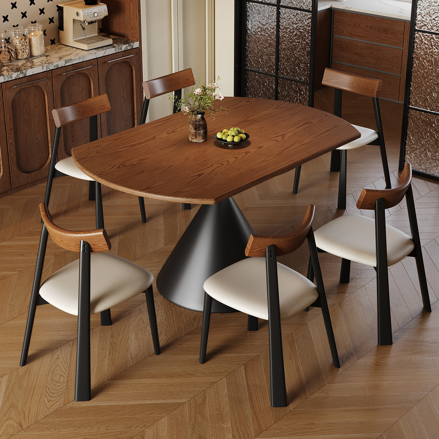 法式实木中古风餐桌客厅家用小户型复古风伸缩折叠可变圆吃饭桌子