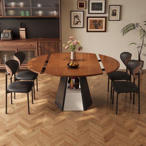 法式中古风实木岩板餐桌椅2025新款高端小户型家用可伸缩吃饭桌子