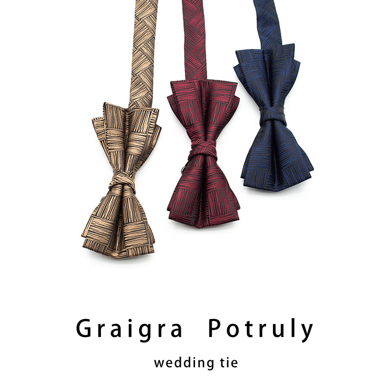 高档结婚婚礼新郎伴郎黄色领结男西装酒红色藏青色口袋巾方巾套装