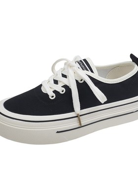 厚底帆布鞋女202l4新款夏薄款内增高黑色休闲板鞋轻便透气软底布