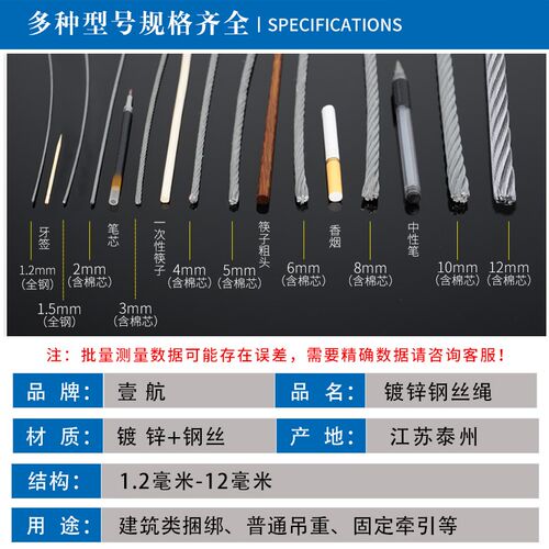 光面不包塑镀锌钢丝绳细超软小捆绑钢丝绳安全绳牵引拉R线2345681