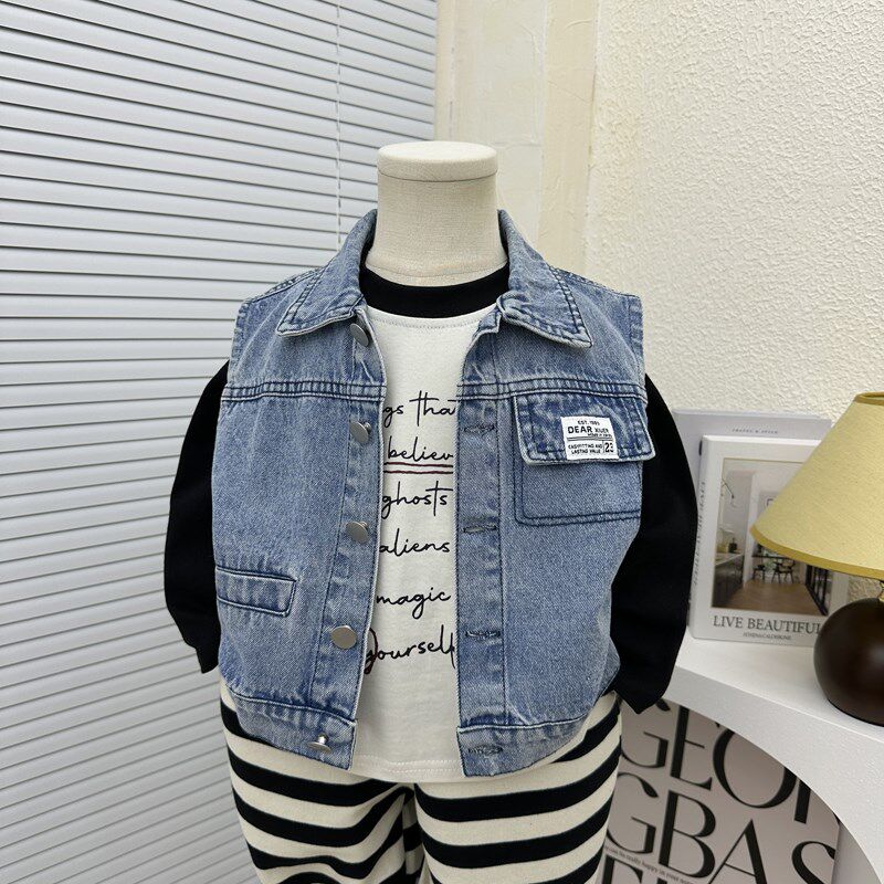 男童牛仔马甲春秋装2024新款韩版中小童帅气P坎肩外穿儿童马夹潮