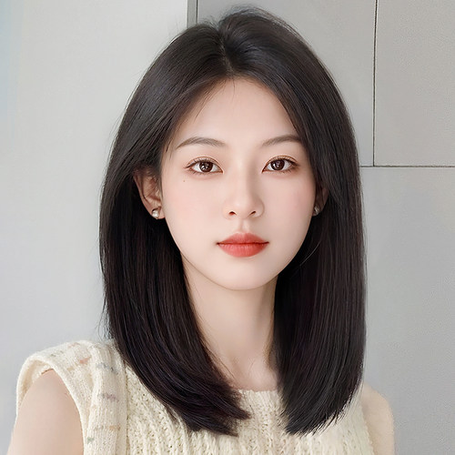 假发全头套女短发真人发丝减龄自然无痕偏分N锁骨发新款整顶假发
