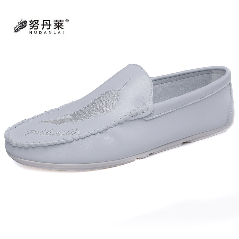 白色豆豆鞋男一脚蹬韩版百搭懒人潮2023新N款秋季透气男士休闲皮,流行男鞋,乐福鞋（豆豆鞋）,淘宝优惠券,粉丝福利购,淘宝优惠卷