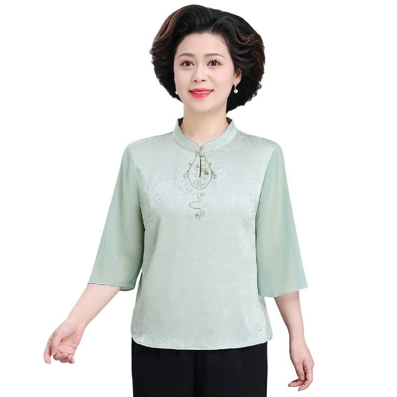 中老年妈妈d夏季中袖雪纺小衫休闲套装女奶奶减龄新中式国风两件,女装/女士精品,中老年女装,淘宝优惠券,粉丝福利购,淘宝优惠卷