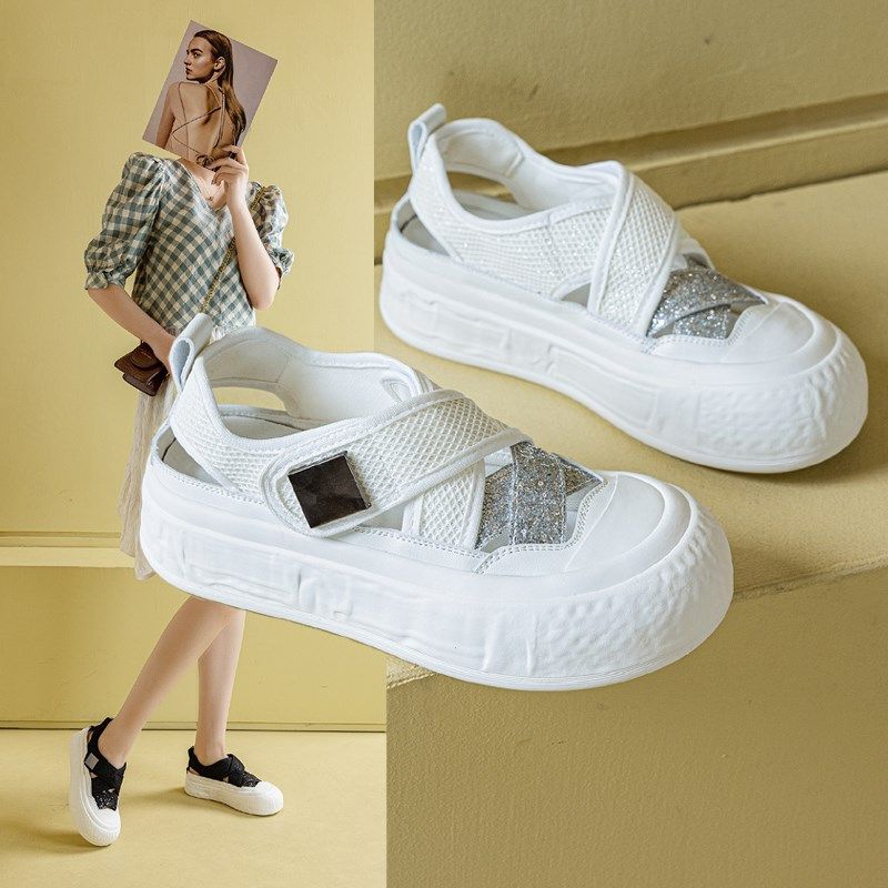 小白鞋2a025新款夏季镂空透气休闲运动凉鞋包头大码女鞋41到43厚,女鞋,休闲凉鞋,淘宝优惠券,粉丝福利购,淘宝优惠卷
