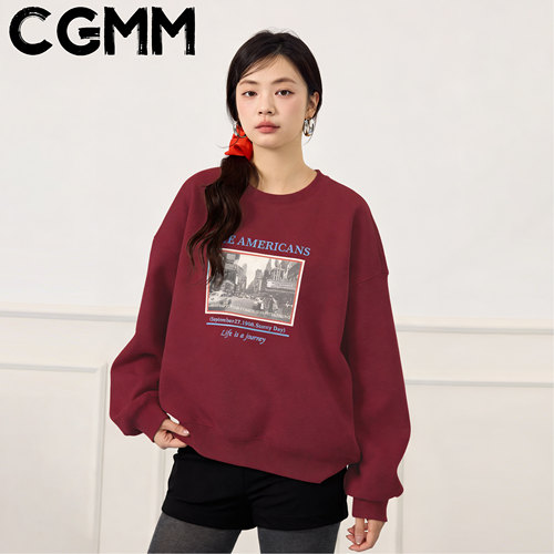 CGMM/橱柜密码秋冬新款复古城市印花上衣宽松加绒卫衣DSOMB5299