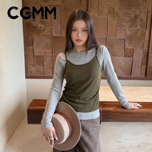 橱柜密码假两件显瘦吊带T恤女