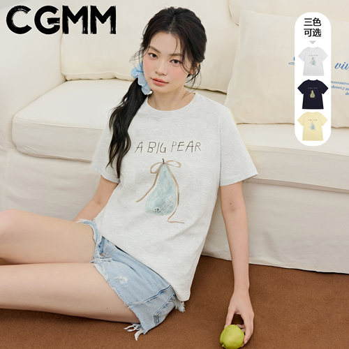 CGMM/橱柜密码夏季新款时尚雪梨印花百搭短袖T恤DSOMB2603