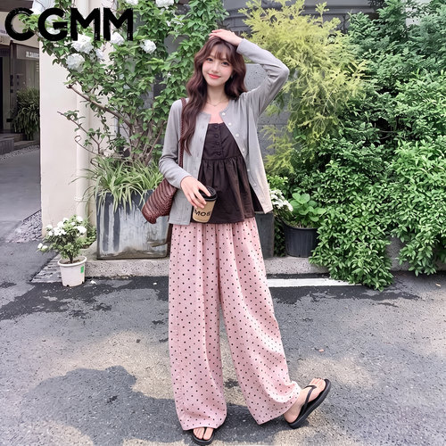 CGMM/橱柜密码夏季新款内搭吊带波点裤垂感休闲裤三件套