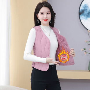 v领加绒坎肩百搭内胆 短款 2025新款 羽绒棉马甲女秋冬保暖背心修身