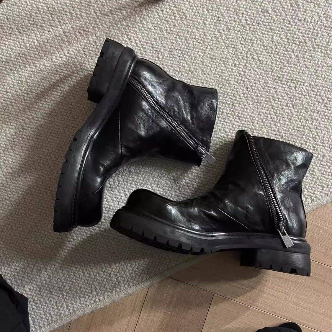 新品马丁靴男高帮休闲机车靴子男厚底短筒大头切尔西靴潮款英伦风