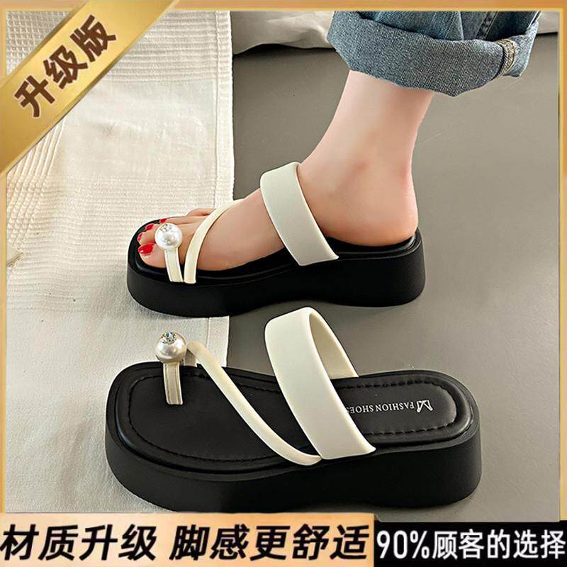 新品高级感套趾拖鞋女外穿夏配裙子孕妇凉拖34码厚底增高黑色沙滩