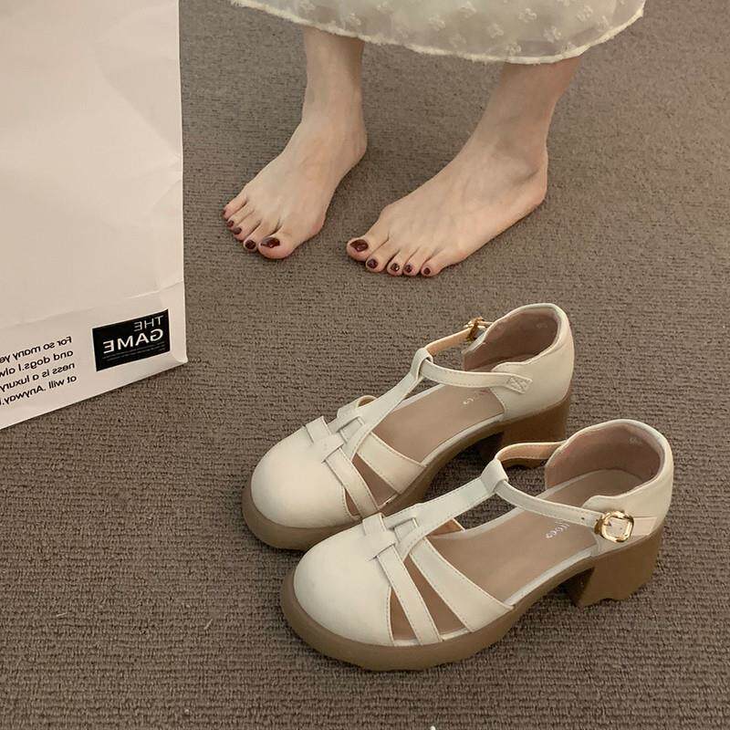 新品厚底粗跟包头罗马凉鞋女2026新款夏季配裙子玛丽珍女鞋高跟小