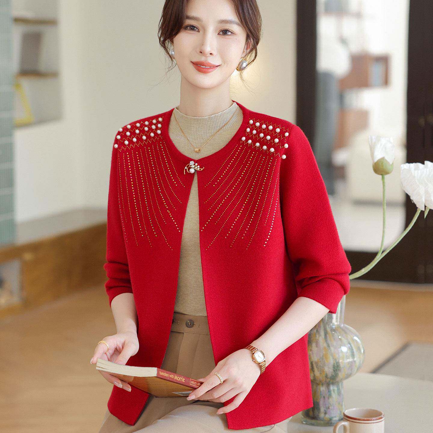 新品2026新款妈妈秋装外套洋气大码上衣中老年女装时尚针织开衫两