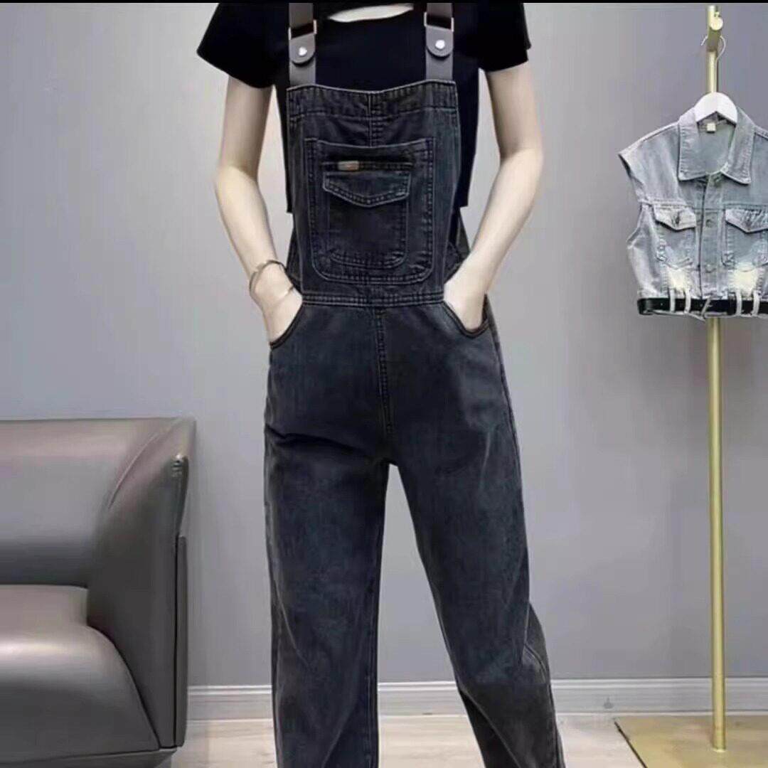 新品网红牛仔背带裤女2026春秋女装新款小个子高腰宽松减龄直筒连