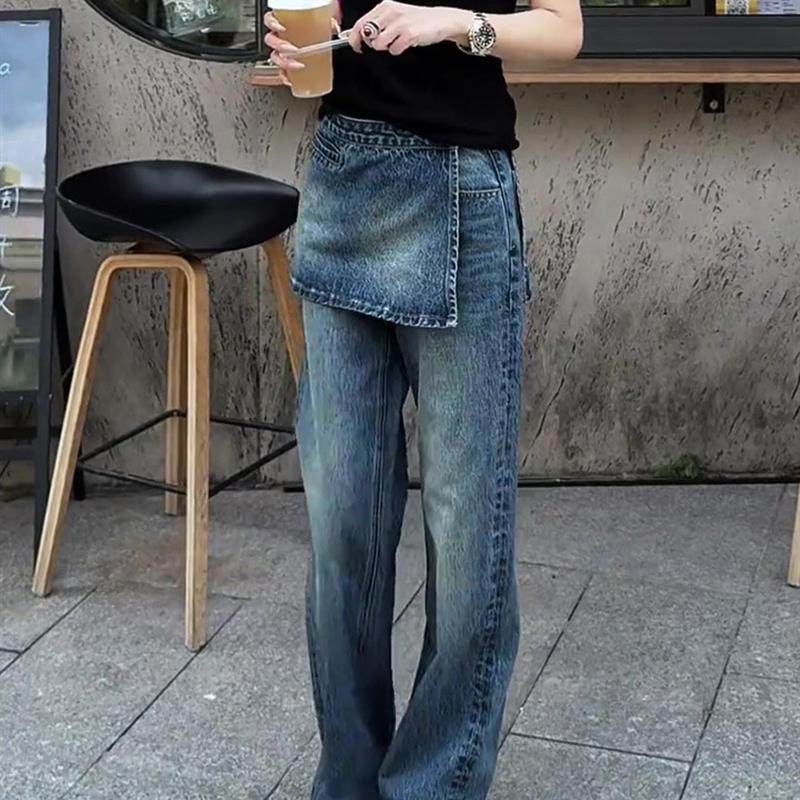 新品早秋新款时尚设计感遮肉显瘦宽松高腰梨形身材阔腿直筒裙裤牛,女装/女士精品,大码裤装,淘宝优惠券,粉丝福利购,淘宝优惠卷