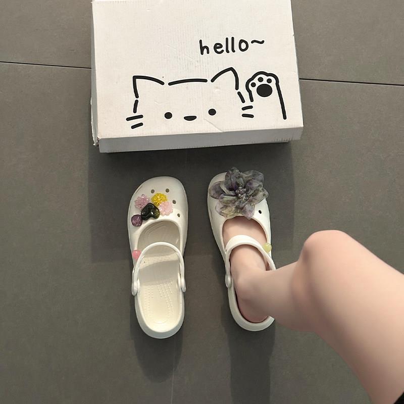 新品网纱花朵精致外穿豹纹可爱包头拖鞋女2026厚底防滑少女居家凉